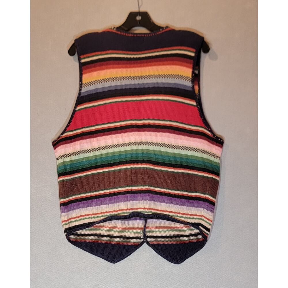 Vintage 90s Structure Multicolor Knit Stripe Vest Medium Ramie Blend - Picture 4 of 4